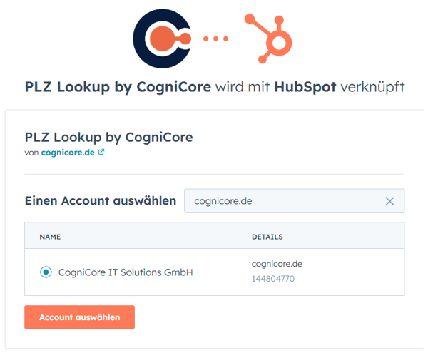 "Account wählen" - Seite der Installation